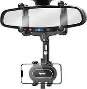 IPOW Large Rearview Mirror Phone Holder for Car 360°Rotatable and Retractable, 2022 Upgraded Four Corners Fixed Anti-Shake Multifunctional Design for All Phones and All Car Rearview Mirror with Button