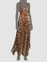 $995 Alice + Olivia Women's Orange Floral Print Silk Chain Maxi Dress Size 6