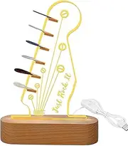 Light Up Guitar Pick Holder - Acrylic Guitar Headstock Display with Wooden Base,Luminous Storage Rack for Acoustic, Electric, Bass, Ukulele, and Violin