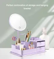 TOOLKISS Purple LED Vanity Mirror with Storage – Rotating Makeup Mirror & USB Rechargeable Desktop Organizer – Bright Adjustable Illumination for Perfect Beauty Routine