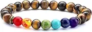 [Hamoery] Men Women 8mm Lava Rock 7 Chakra Aromatherapy Essential Oil Diffuser Bracelet Elastic Natural Stone Yoga Beads Bracelet Bangle-21001