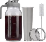 Cold Brew Mason Jar Iced Coffee Maker, Durable Glass, 64 Oz (2 Quart / 1.9 Liter