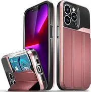 Vena Wallet Case Compatible with Apple iPhone 13 Pro (6.1"-inch), vCommute (Military Grade Drop Protection) Flip Leather Cover Card Slot Holder with Kickstand (Rose Gold)