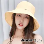 【ANNASOFIA】棉麻感遮陽防曬寬簷漁夫帽-素面後綁帶結 現貨 送禮(黃杏色系)