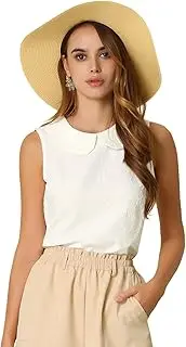 [Allegra K] Peter Pan Collar Blouse for Women's Casual Sleeveless Jacquard Floral Tank Top