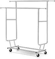 6ft Garment Rack Double Rail Commercial Clothes Rolling Collapsible Hanger Stand