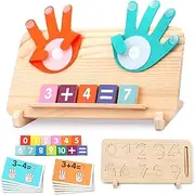 Wooden Learning Education Toys, TOTCOZY Double-Sided Finger Counting & Number Tracing Board, Preschool Educational Toys for 3 4 5 Year Old Boys Girls