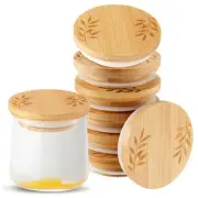 12 Pack Oui Yogurt Jar Lids Reusable Bamboo Wood Lids with Silicone Rings