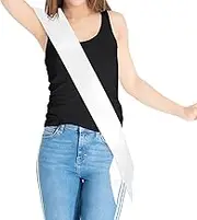 Plain Double-Layer Satin Sash Blank DIY Sash 3.15" Wide x 35" Long from Shoulder to Hip (White)