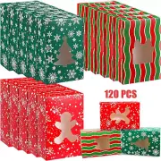 120 Pcs Christmas Cookie Boxes with Window Christmas Treat Boxes Cookie Tins wit