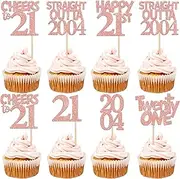 Rsstarxi 24 Pack 21st Birthday Cupcake Toppers Straight Outta 2004 Twenty one Cheers to 21 Years Cupcake Picks Decors for 21st Birthday Wedding Anniversary Party Cake Decorations Rose Gold