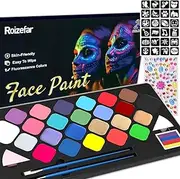 Roizefar Face Painting Kit For Kids - 24 Colors Water Based Face Paint kit with Stencils, Professional Facepaint Makeup Palette, Non-Toxic Sensitive Skin Paints for Party, Halloween