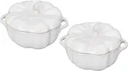 Staub Ceramic 2-pc 16-oz Petite Pumpkin Cocotte Set - Rustic Ivory