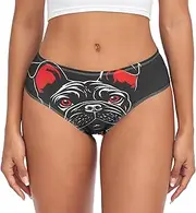 [RPLIFE] Cute Womens Underwear Briefs Funny Comfort Panties, Stretch Briefs for Women, Black Bulldog Funny, Small