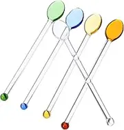 Zerodeko 5pcs Long Handle Glass Spoon Reusable Glass Stirrer for Coffee Juice Desserts Stylish Heat Resistant Unique Design for Home Coffee Bar