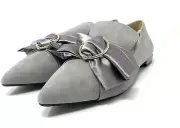 Midnight Velvet Big Bow & Buckle Flat, Size 11M Grey NIB