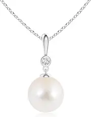 [Angara] Classic Freshwater Cultured Pearl Drop Pendant Necklace with Diamond in Sterling Silver/14ct Solid Gold for Women | June Birthstone Jewellery for Her