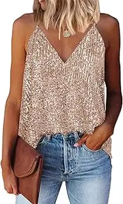 [AIRMOOD] Women Sexy V Neck Sparkle Shimmer Tank Vests Sequins Tops