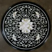 Black Marble Coffee Table Top Antique Design Inlay Work Entryway Table for Hotel