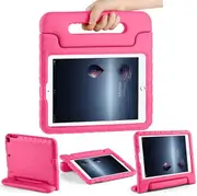 For Apple iPad 5 5th Gen 9.7 inch 2017 kids Case, Kickstand Shockproof Protective Rugged Convertible Handle Stand Light Weight Kids Friendly Cover (Hot Pink)