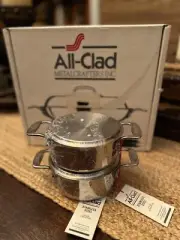 NEW BOXED SET OF 2 ALL-CLAD STAINLESS STEEL MINI COCOTTE RAMEKINS, .5QT