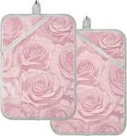Pot Holders Heat Resistant Romantic Pink Rose Flowers Potholders for Kitchens with Pockets Hot Pot Holder Pads Oven Mitts 2 Pack