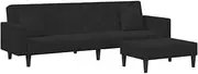 2 Seater Sofa Set with Pillows - Black Velvet Modern Lounge for Living Room, Small Spaces | Comfortable & Stylish Furniture