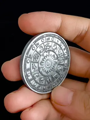 復古銀色十二星座金屬硬幣 時尚把玩小物件潮流指尖幸運幣禮品