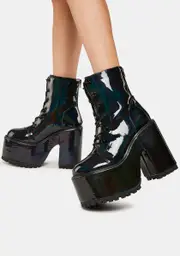 [Y.R.U.] Black Hologram Smash Platform Boots