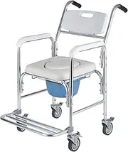 MediPro Commode Chair Bathroom Bedside Foldable Toilet Chair Shower Potty Seat, Bedside Commode with Padded Seat and Arms, Removable Bucket, Easy to Assemble, 152kg Capacity, Raised Toilet Seat for Adults Seniors