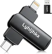 Lyhljhkx Flash Drive 128GB Intended iPhone iPad Android PC for Photo Stick, Phone Memory Backup Storage, Plug and Play, No Application Required (Dark Grey)