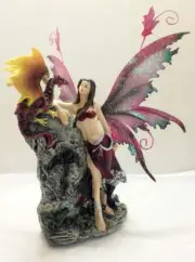 Fairy with Dragon on Mythic Stone Figurine Legends of Avalon
