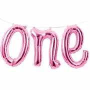 1st Birthday Pink One Foil Letter Balloon Banner (Air Fill)