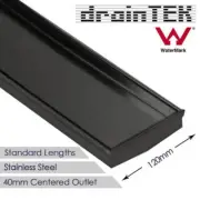 Shower Grate - 120mm W x 1200mm L - Tile Insert - Stainless Steel - Black