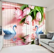 3D Swan flower3 Blockout Photo Curtain Printing Curtains Drapes Fabric Window AU