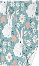 RPLIFE Cute White Rabbits and Daisies Face Towels for Bathroom, 28x16 Inch Absorbent Hand Towels for Face, Hotel Hand Towel