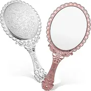 MOTHNUR 2Pcs Vintage Handheld Mirror Decorative Travel Makeup Mirror with Ergonomic Handle Floral Pattern Present for Women and Compact and Lightweight for Easy Carrying