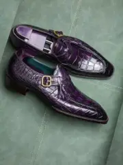Fashion Handmade purple monk strap crocodile shoes leather formal Tassels shoes