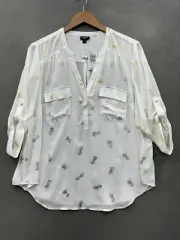 Torrid Women’s 0 (Large) White Gold Metallic Pineapple Semi Sheer Harper Blouse