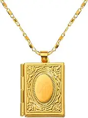[YALLNASL] Photo Picture Locket Necklace for Men Women Book Necklace for Book Lovers Gifts for Couples Valentines Day Gift Ideas
