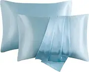 Satin Pillowcase, T Tersely 2 Pack 20"x 30" Silk Satin Pillowcases for Hair and Skin Queen Size Pillow Case with Envelope Closure (Light Blue)