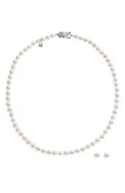 Mikimoto Cultured Pearl Necklace & Stud Earrings Set