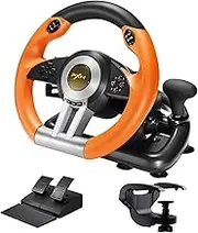 PXN V3II Simulate Racing Game Steering Wheel with Pedal, 180 Degree Steering Wheel, Compatible with Windows PC, PS3, PS4, Switch-Orange