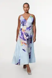 Plus Size Hammered Satin Deep V Strappy Woven Maxi Dress