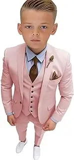 [optkeat] Suit for Boys Wedding Tuxedo Formal Blazer Pants Vest Three Piece Child Jacket Set, Pink, 6 Years