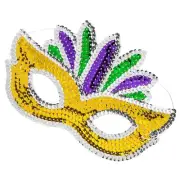 Fun Express Gold & Silver Sequin Mardi Gras Masks with Feathers - 8" x 5 1/4", 1