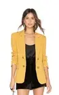 NWT 1. State Women's Yellow Cotton Long Sleeve Ruched Blazer Jacket Size XS
