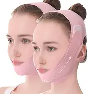 2Pcs V-Line Lifting Chinstrap, V-Line Mask, Chinstrap for Sleeping, Reusable Face Strap, Chin Up Patch, V-Shaped Belt, Shaped Face Mask for Sagging (Pink)