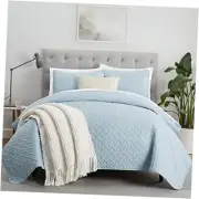 ComfortSure Soft 3-Piece Quilt Bedding Set, Includes Full/Queen Light Blue