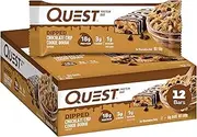 Quest Nutrition Dipped Chocolate Chip Cookie Dough Protein Bars, High Protein, Low Carb, Keto Friendly, 12 Count